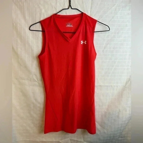 Under Armour Tops - Under Armour Women's Orange Red Polyester Fitted Sleeveless Top Sz M